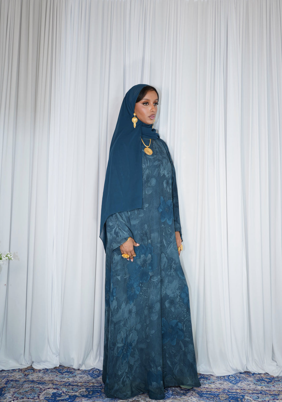 Closed - blue plain hijab